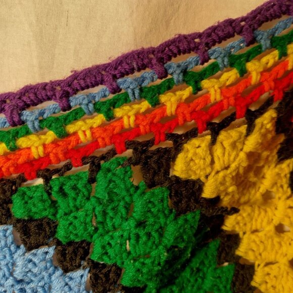 Handmade Crochet Afghan Blanket Rainbow Geometric Stripe Pride Decor Square READ - Picture 11 of 14